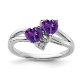 Sterling Silver Rhodium-plated Amethyst Diamond Ring - 11