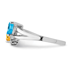 Sterling Silver Rhodium Blue Topaz & Citrine Diam. Ring - 4