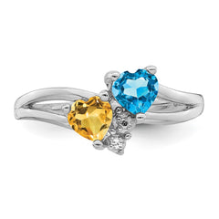 Sterling Silver Rhodium Blue Topaz & Citrine Diam. Ring - 2