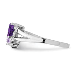 Sterling Silver Rhodium-plated Amethyst & Pink Quartz & Diamond Ring - 2