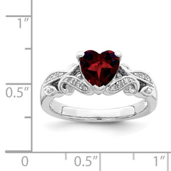 Sterling Silver Rhodium-plated Diamond and Garnet Ring - 4