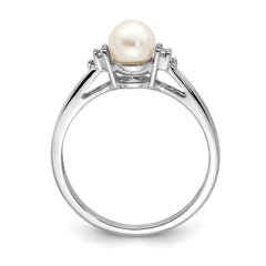Sterling Silver Rhodium Plated Diamond and FW Cultured Pearl Ring - 2
