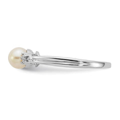Sterling Silver Rhodium Plated Diamond and FW Cultured Pearl Ring - 3