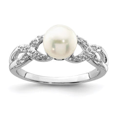 Sterling Silver Rhodium Plated Diamond and FW Cultured Pearl Ring - 37
