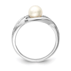 Sterling Silver Rhodium Plated Diamond and FW Cultured Pearl Ring - 39