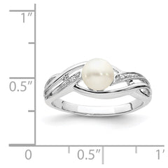 Sterling Silver Rhodium Plated Diamond and FW Cultured Pearl Ring - 39