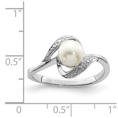 Sterling Silver Rhodium Plated Diamond and FW Cultured Pearl Ring - 7
