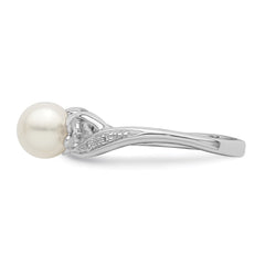 Sterling Silver Rhodium Plated Diamond and FW Cultured Pearl Ring - 40