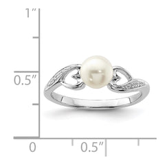 Sterling Silver Rhodium Plated Diamond and FW Cultured Pearl Ring - 40