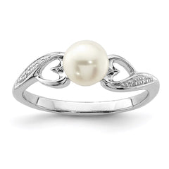 Sterling Silver Rhodium Plated Diamond and FW Cultured Pearl Ring - 40