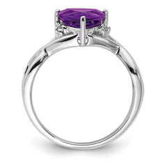 Sterling Silver Rhodium Plated Amethyst White Topaz Trillion Ring - 2