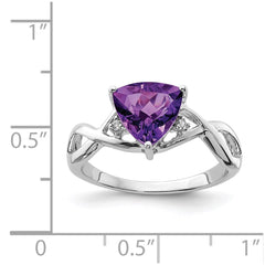 Sterling Silver Rhodium Plated Amethyst White Topaz Trillion Ring - 2