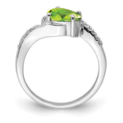 Sterling Silver Rhodium Plated Diamond and Peridot Oval Ring - 2