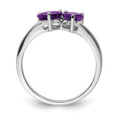 Sterling Silver Rhodium Plated Diamond and Amethyst Heart Ring - 2