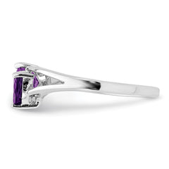 Sterling Silver Rhodium Plated Diamond and Amethyst Heart Ring - 2