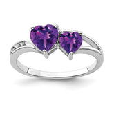 Sterling Silver Rhodium Plated Diamond and Amethyst Heart Ring - 3