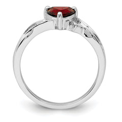 Sterling Silver Rhodium Plated Diamond and Garnet Heart Ring - 3