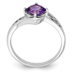 Sterling Silver Rhodium Plated Diamond and Amethyst Square Ring - 5