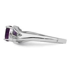 Sterling Silver Rhodium Plated Diamond and Amethyst Square Ring - 7