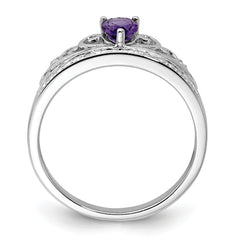 Sterling Silver Rhodium Plated Diamond & Amethyst Teardrop Ring - 6