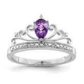 Sterling Silver Rhodium Plated Diamond & Amethyst Teardrop Ring - 4