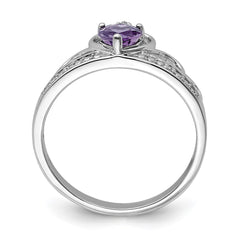 Sterling Silver Rhodium Plated Diamond & Amethyst Teardrop Ring - 7