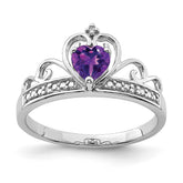 Sterling Silver Rhodium Plated Diamond & Amethyst Teardrop Ring - 7