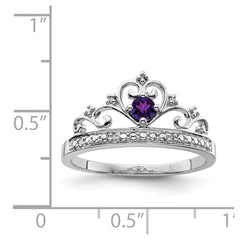 Sterling Silver Rhodium Plated Diamond and Amethyst Ring - 7