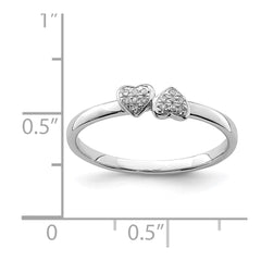 Sterling Silver Rhodium Plated Diamond Double Heart Stackable Ring - 3