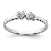 Sterling Silver Rhodium Plated Diamond Double Heart Stackable Ring - 2