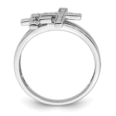 Sterling Silver Rhodium Plated Diamond Crosses Ring - 3