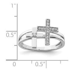 Sterling Silver Rhodium Plated Diamond Crosses Ring - 2