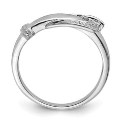 Sterling Silver Rhodium Plated Diamond Buckle Ring - 6