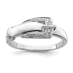 Sterling Silver Rhodium Plated Diamond Buckle Ring - 9