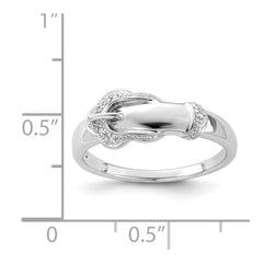 Sterling Silver Rhodium Plated Diamond Buckle Ring - 7
