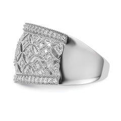 Sterling Silver Rhodium Plated Fancy Diamond Band - 6