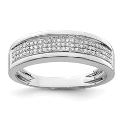Sterling Silver Rhodium Plated Diam. Men's Band - 3