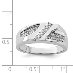 Sterling Silver Rhodium Plated Diamond Men's Ring - 17