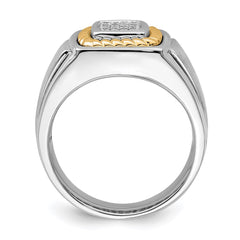 Sterling Silver Rhodium-plated w/10k Yellow Gold Mens Diamond Ring - 3