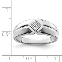 Sterling Silver Rhodium Plated Diam. Men's Ring - 3