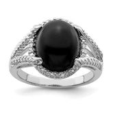 Sterling Silver Rhodium-plated Onyx and Diamond Ring - 5