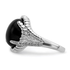 Sterling Silver Rhodium-plated Onyx and Diamond Ring - 8