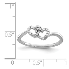 Sterling Silver Rhodium Plated Diamond Double Heart Promise Ring - 3