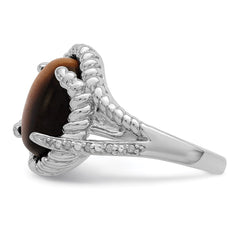 Sterling Silver Rhodium-plated Tigers Eye Quartz and Diamond Ring - 3