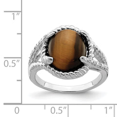 Sterling Silver Rhodium-plated Tigers Eye Quartz and Diamond Ring - 3