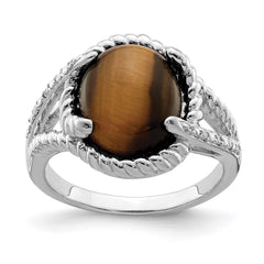 Sterling Silver Rhodium-plated Tigers Eye Quartz and Diamond Ring - 3