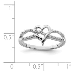 Sterling Silver Rhodium Plated Diamond Heart Ring - 17