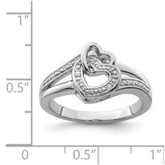 Sterling Silver Rhodium Plated Diamond Double Heart Ring - 8