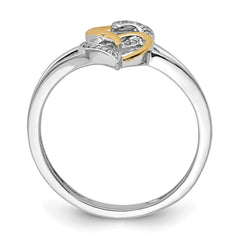 Sterling Silver Rhodium Plated with 14K Yellow Gold Diamond Heart Ring - 3