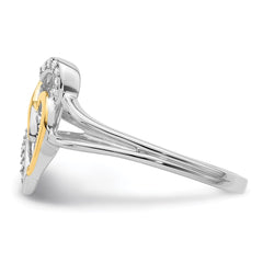 Sterling Silver Rhodium Plated with 14K Yellow Gold Diamond Heart Ring - 2